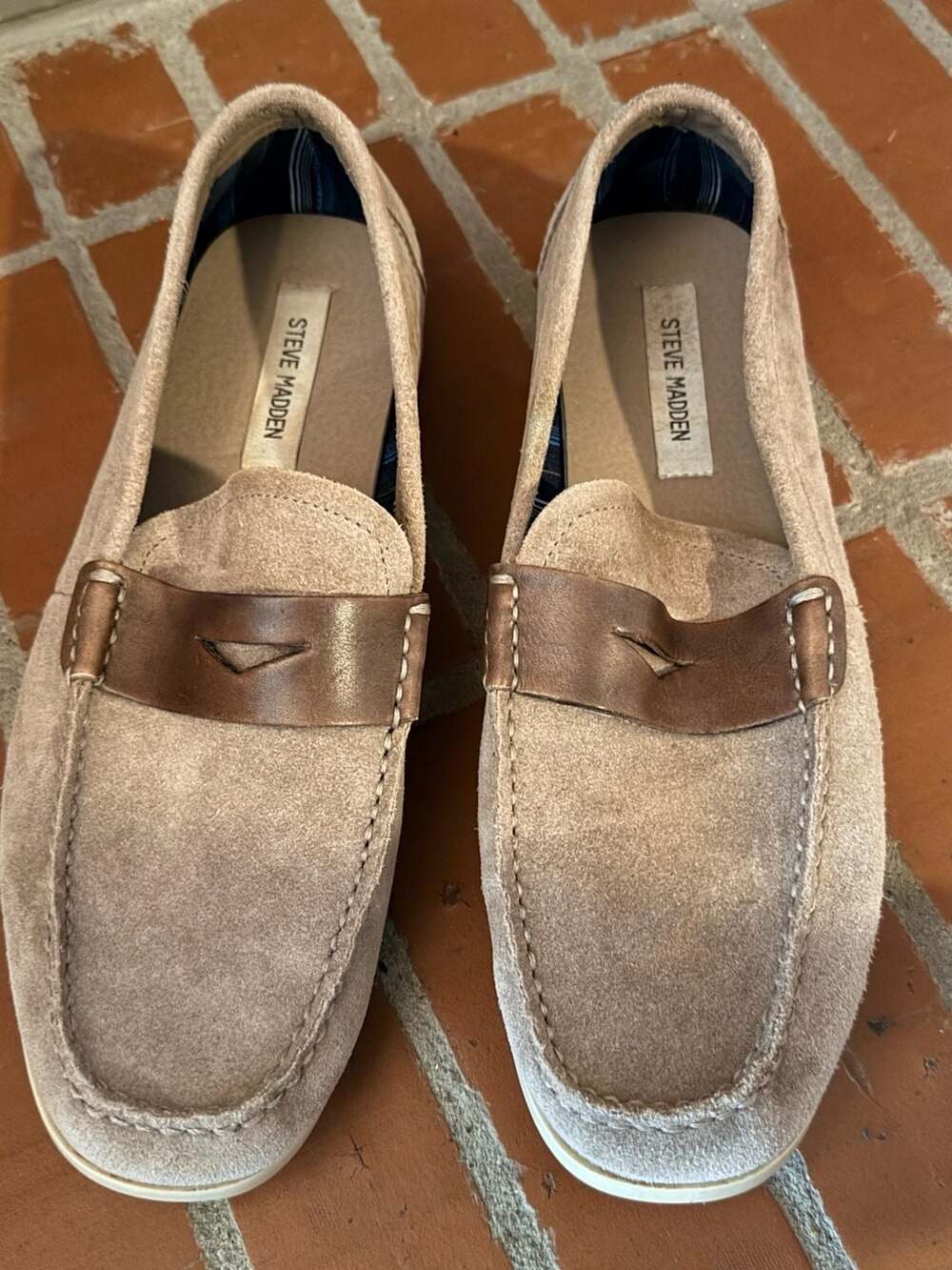 Steve Madden P-Eager Tan Suede Leather Penny Loafers Shoes Men's 10 preppy